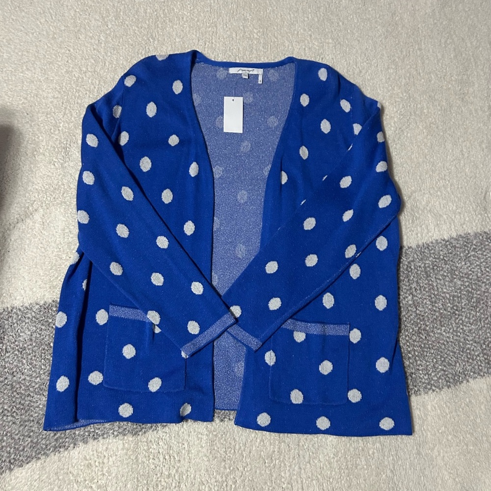 Foxcroft Blue Polka Dot Cardigan